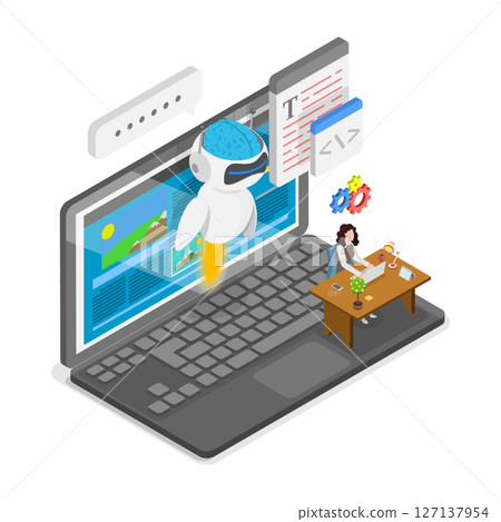 3D Isometric Flat Illustration of Artificial Intelligence In Business, Prompt Engineering 3D Isometric Flat Illustration of Artificial Intelligence In Business, Prompt Engineering 127137954