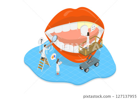 3D Isometric Flat  Illustration of Cosmetic Dentistry Service, Dental Veneers 127137955