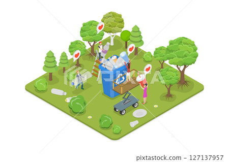 3D Isometric Flat  Illustration of Sorting and Recycling Garbage, Environmental Protection 127137957