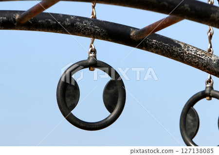 Sports equipment in a city park on the seashore in Israel. Sports equipment in a city park on the seashore in Israel. 127138085