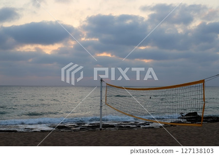 Sports equipment in a city park on the seashore in Israel. 127138103