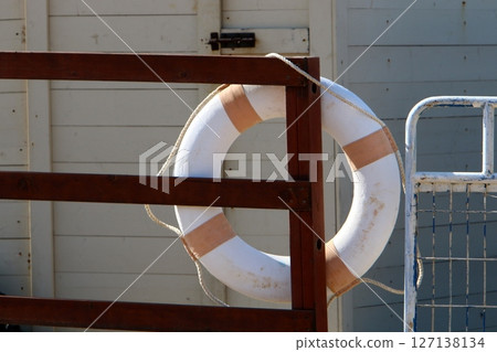 Sports equipment in a city park on the seashore in Israel. 127138134