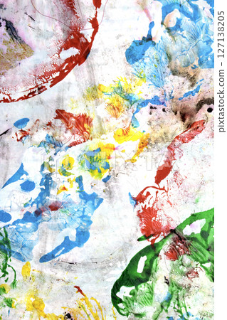 Thick Textured Abstract Acrylic Paint Lines, Swirls and Brush Strokes and Vibrant Splatters Liquid Background 127138205