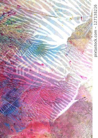 Thick Textured Abstract Acrylic Paint Lines, Swirls and Brush Strokes and Vibrant Splatters Liquid Background 127138216