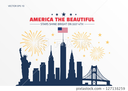 America the Beautiful with Fireworks and Iconic Landmarks 127138259