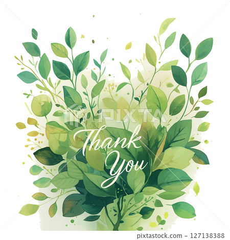 Green leafy design with thank you message in elegant script on a soft background 127138388