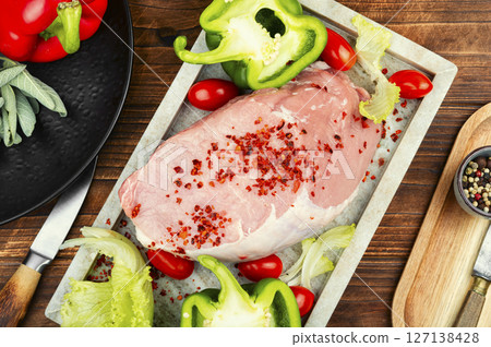 Fresh tasty raw meat pieces. 127138428