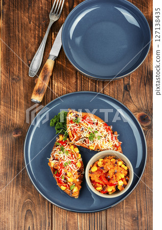 Autumn food - stuffed sweet potato. Autumn food - stuffed sweet potato. 127138435