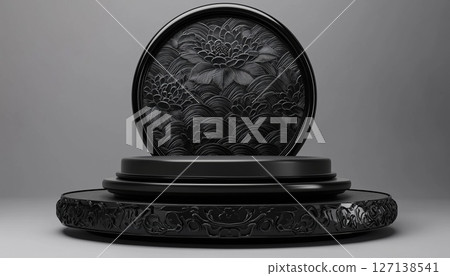 Abstract Chinese Cosmetic Black Podium For Presenting Products In A Rendered Format 127138541