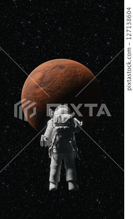Astronaut exploring mars in the depths of space. 3d render 127138604