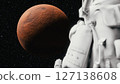 Astronaut observing mars rotating in space: cosmic exploration and discovery. 3d render 127138608