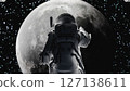 Astronaut observing the moon during spacewalk: cosmic exploration and discovery. 3d render 127138611