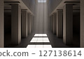 Sunbeams falling through skylight onto columns. 3d animation 127138614