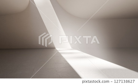 Sunlight beam inside minimalist white space flooring. 3d render Sunlight beam inside minimalist white space flooring. 3d render 127138627