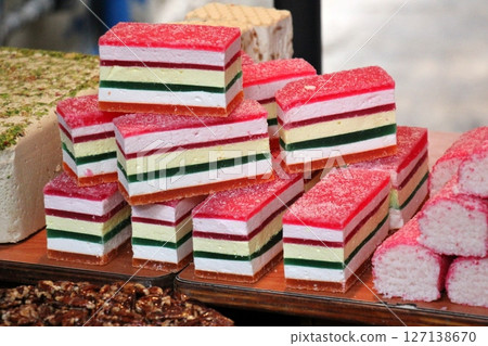 Eastern sweets are sold at a bazaar in Israel. Eastern sweets are sold at a bazaar in Israel. 127138670