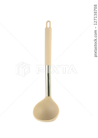 Kitchen ladle isolated on white background. Vertical photo. Kitchen ladle isolated on white background. Vertical photo. 127138708