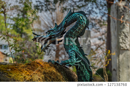 Copper Dragon Fountain Sculpture at Buddhist Temple in Japan Copper Dragon Fountain Sculpture at Buddhist Temple in Japan 127138768