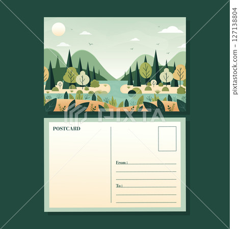 postcard with minimalistic landscape scene flat vector illustration. postcard with minimalistic landscape scene flat vector illustration. 127138804
