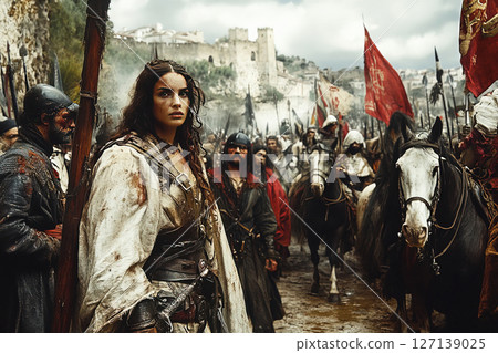 Climactic moment of the Granada War during the Capitulation of Granada with warriors advancing Climactic moment of the Granada War during the Capitulation of Granada with warriors advancing 127139025