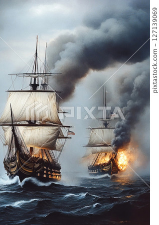 Battle between USS Constellation and French frigate LInsurgente on February 9 1799 127139069