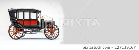 Antique carriage with a retro design on a clean white background. Header banner mockup with copy space. 127139167