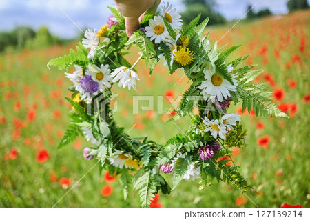 Summer Solstice Day, Midsummer, Litha holiday. Flowers wreath 127139214