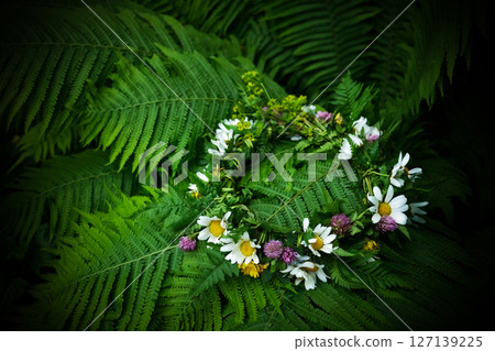 Summer Solstice Day, Midsummer, Floral Wreath on Ferns 127139225