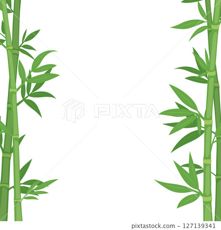 Tropical Bamboo Frame with Green Leaves on White Background. Design Template for Spa Flyers, Eco Posters, Wellness Concept. Asian Style Borders, Vector Illustration 127139341