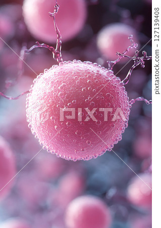Sperm reproduction cell observed in natural environment under microscope with light pink color 127139408