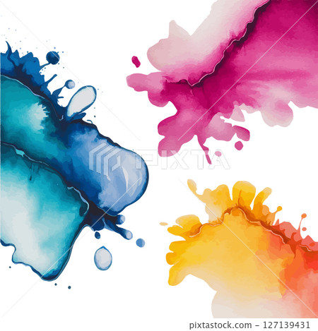 Vibrant Dual-Tone Watercolor Explosion. A dual-color watercolor artwork blending intense pink and blue hues with golden-orange accents ideal for creative design. Vibrant Dual-Tone Watercolor Explosion. A dual-color watercolor artwork blending intense pink and blue hues with golden-orange accents ideal for creative design. 127139431