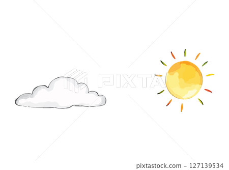 Sun and cloud watercolor vector illustration. Sun and cloud watercolor vector illustration. 127139534