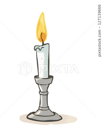 Watercolor vector illustration of a burning candle. 127139666