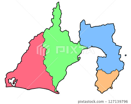 A slightly loose map of Shizuoka Prefecture, with regional color coding, Tokai region 127139796
