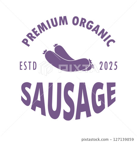 Delicious frankfurters sausages logo design template. Semi-finished products logotype for food market, ecommerce, organic products promotion. Delicious frankfurters sausages logo design template. Semi-finished products logotype for food market, ecommerce, organic products promotion. 127139859