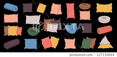 Orthopedic pillows. Fluffy pillows for sleeping. Vector illustration. Orthopedic pillows. Fluffy pillows for sleeping. Vector illustration. 127139864