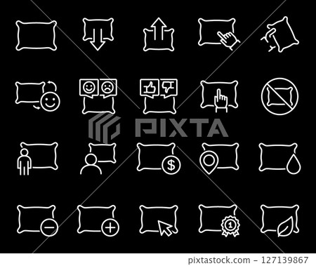 Pillow set line icons. Warm cozy pillow symbols. Vector illustration. 127139867