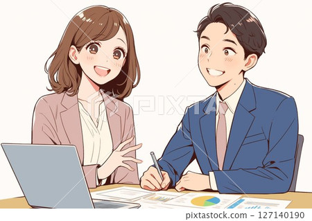 Business people in suits having a meeting_Illustration 1 127140190