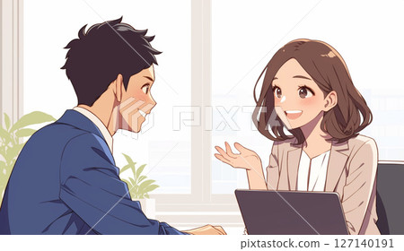 輔導_女經理與男下屬討論評估_圖1 127140191