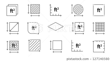 High quality outline icon with FT2 symbol. Square feet unit representation for room measurement, land area, or building space 127140380