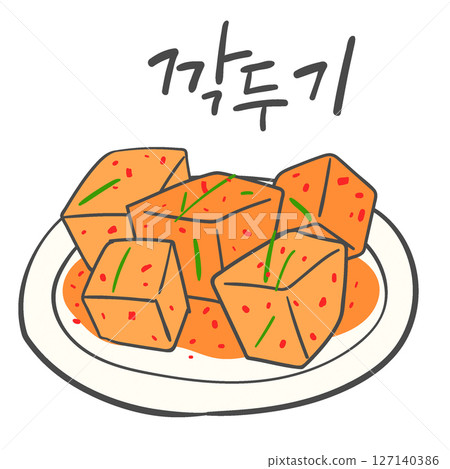sliced radish kimchi(Kkakdugi) illustration and Korean calligraphy sliced radish kimchi(Kkakdugi) illustration and Korean calligraphy 127140386