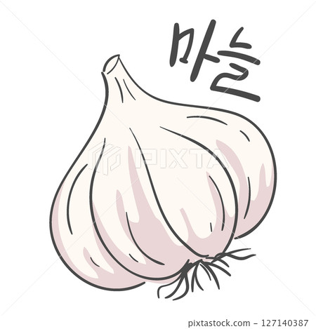 Garlic illustration and Korean calligraphy 127140387