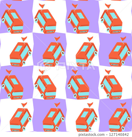 Red Camper Van Seamless Pattern Red Camper Van Seamless Pattern 127140842