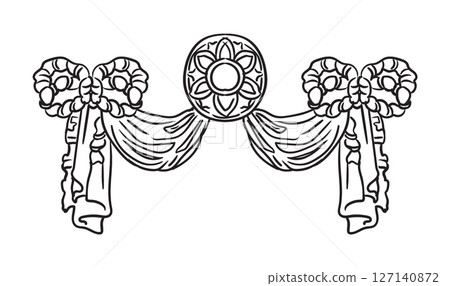 Decorative element with drapery and wreath vector illustration 127140872