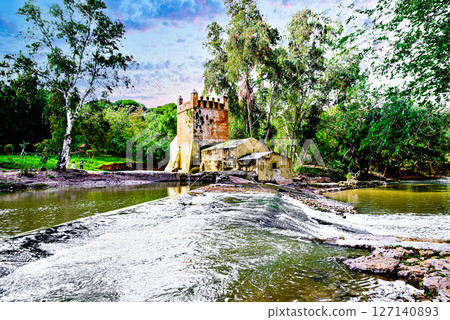 Algarrobo flour mill next to the banks of the Guadaira River, within Oromana Park in Alcala de Guadaira, Seville 127140893