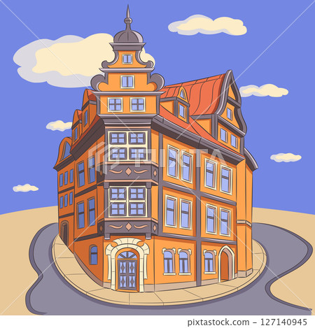 Historic building illustration in Prague, Czech Republic 127140945