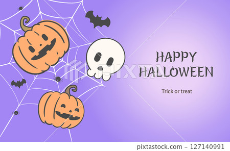 An illustration of a pumpkin and skeleton banner caught in a web on Halloween An illustration of a pumpkin and skeleton banner caught in a web on Halloween 127140991