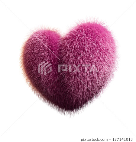 Fuzzy Pink Heart Illustration with Textured Fur Effect on White Background 127141013