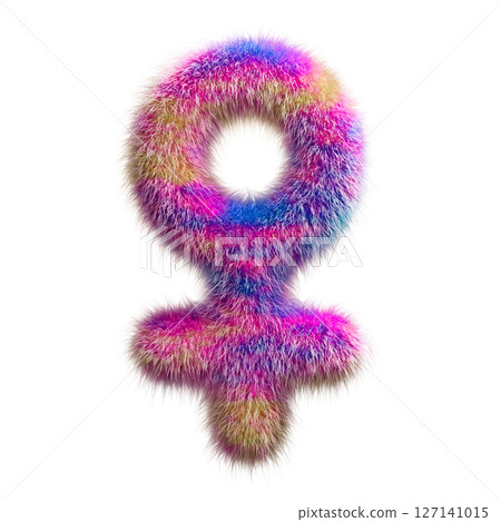 Colorful Fuzzy Venus Symbol Rendered in Vibrant Hairlike Textures 127141015