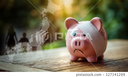 A symbol of the personal savings problem, an emotional depiction of economic hardship A symbol of the personal savings problem, an emotional depiction of economic hardship 127141209