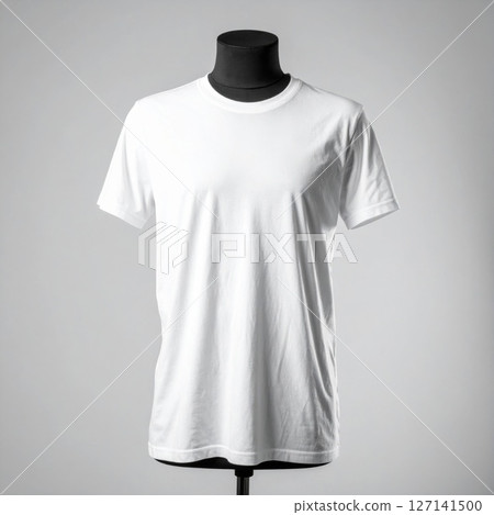 White T-Shirt Mockup on Mannequin Against Gray Background 127141500